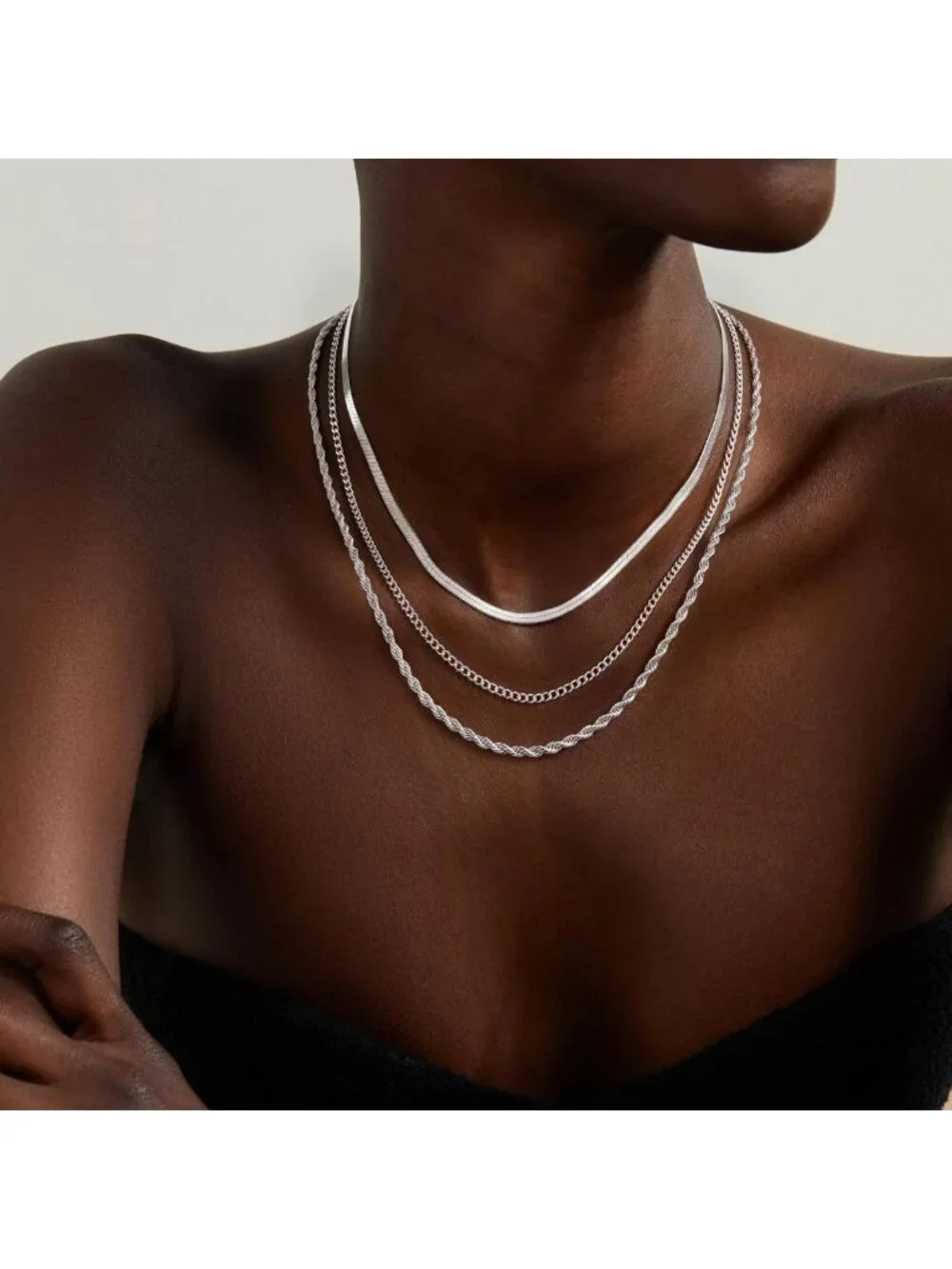 Chic Layered Necklaces Set for Women, 3 Chain Choker Jewelry, Gold/Silver Plated